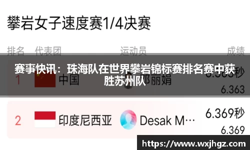 赛事快讯：珠海队在世界攀岩锦标赛排名赛中获胜苏州队